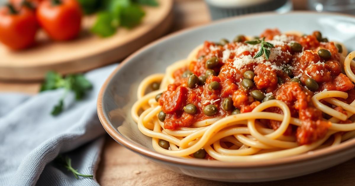 Recette pas cher : assiette de pâtes complètes à la sauce tomate et aux lentilles vertes