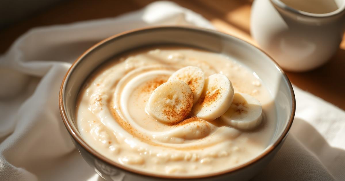 Bol de porridge crémeux à l'avoine avec rondelles de banane et cannelle