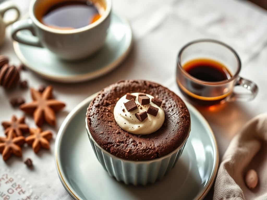 Bowlcake café-cacao façon mocha servi avec une tasse de café