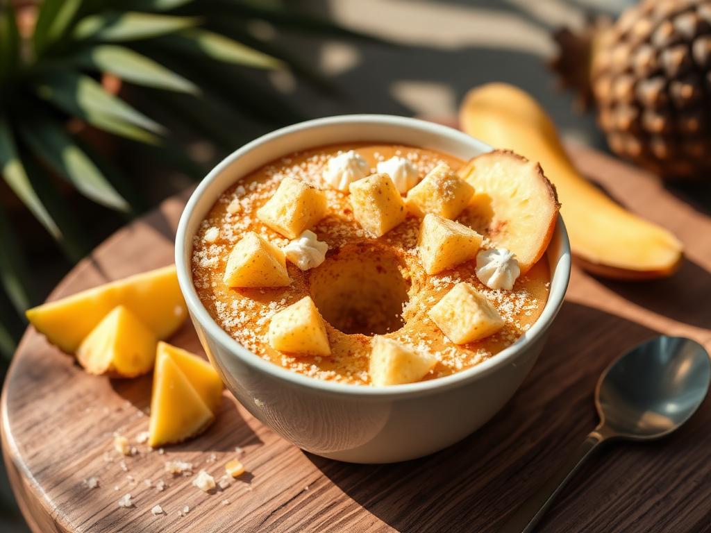 Bowlcake coco-ananas garni de morceaux d'ananas frais