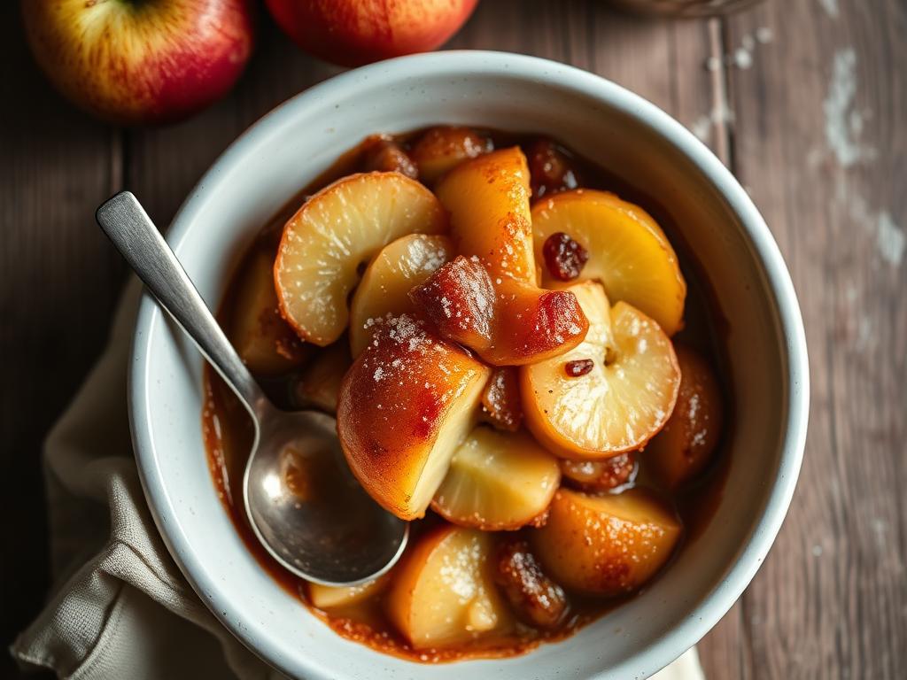 Bowlcake pomme-cannelle dans un bol avec pommes fraîches autour