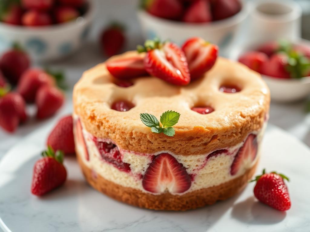 Bowlcake protéiné à la vanille garni de fraises fraîches