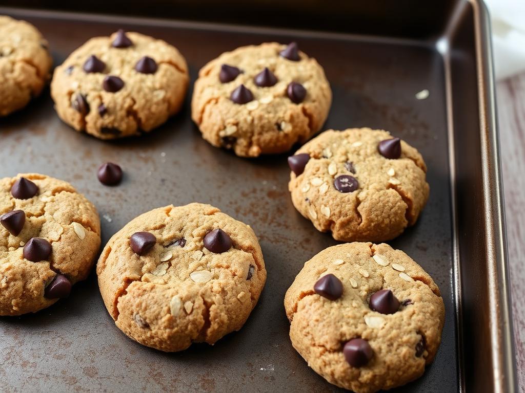 Cookies healthy à l'avoine et à la banane avec pépites de chocolat sur une plaque