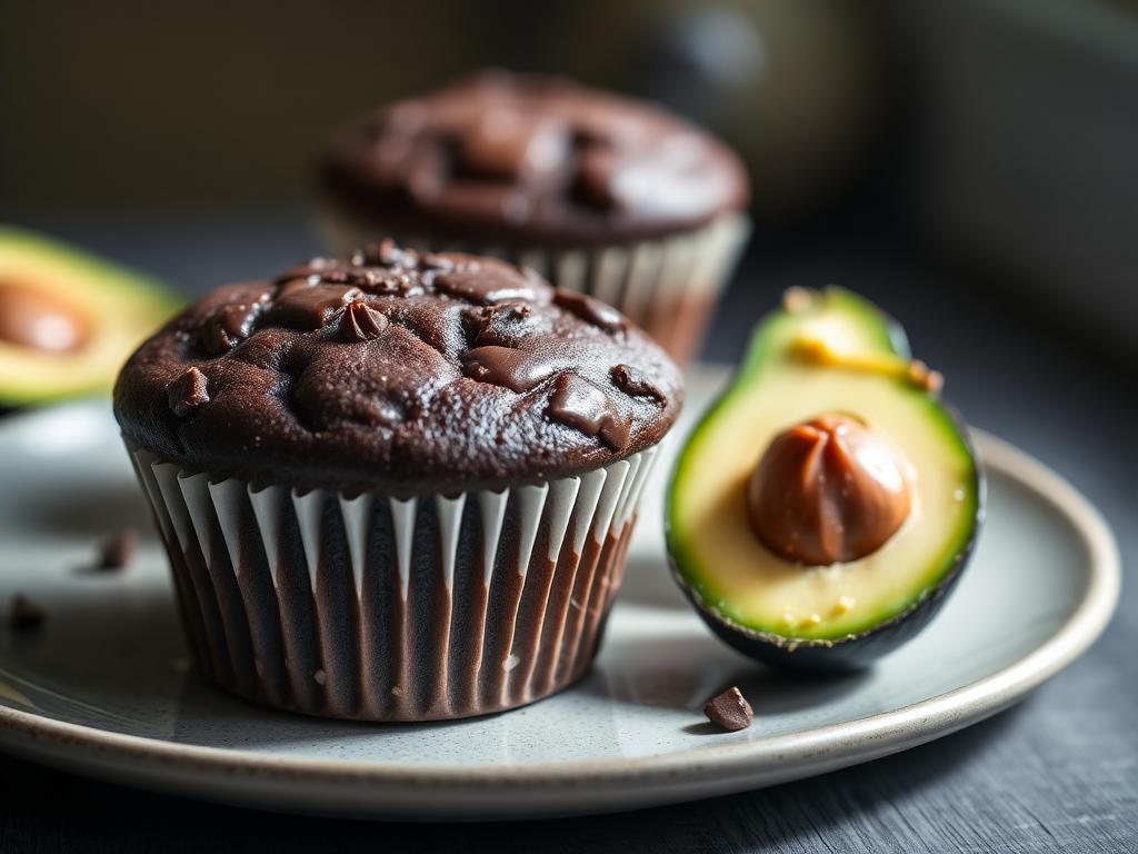 Muffins healthy au chocolat noir très fondants avec un demi-avocat